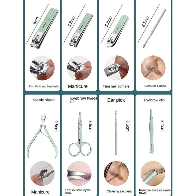 16-in-1 Stainless Steel Manicure & Pedicure Kit – Nail Clippers, Ear Pick & Grooming Set for Home Use