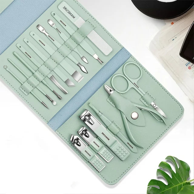 16-in-1 Stainless Steel Manicure & Pedicure Kit – Nail Clippers, Ear Pick & Grooming Set for Home Use