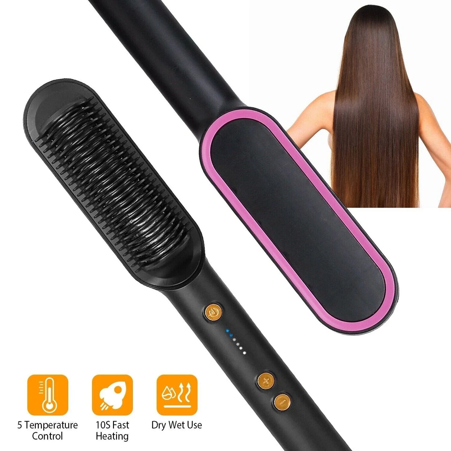 2-in-1 Hair Straightener & Curling Brush | Professional Styling Iron Comb